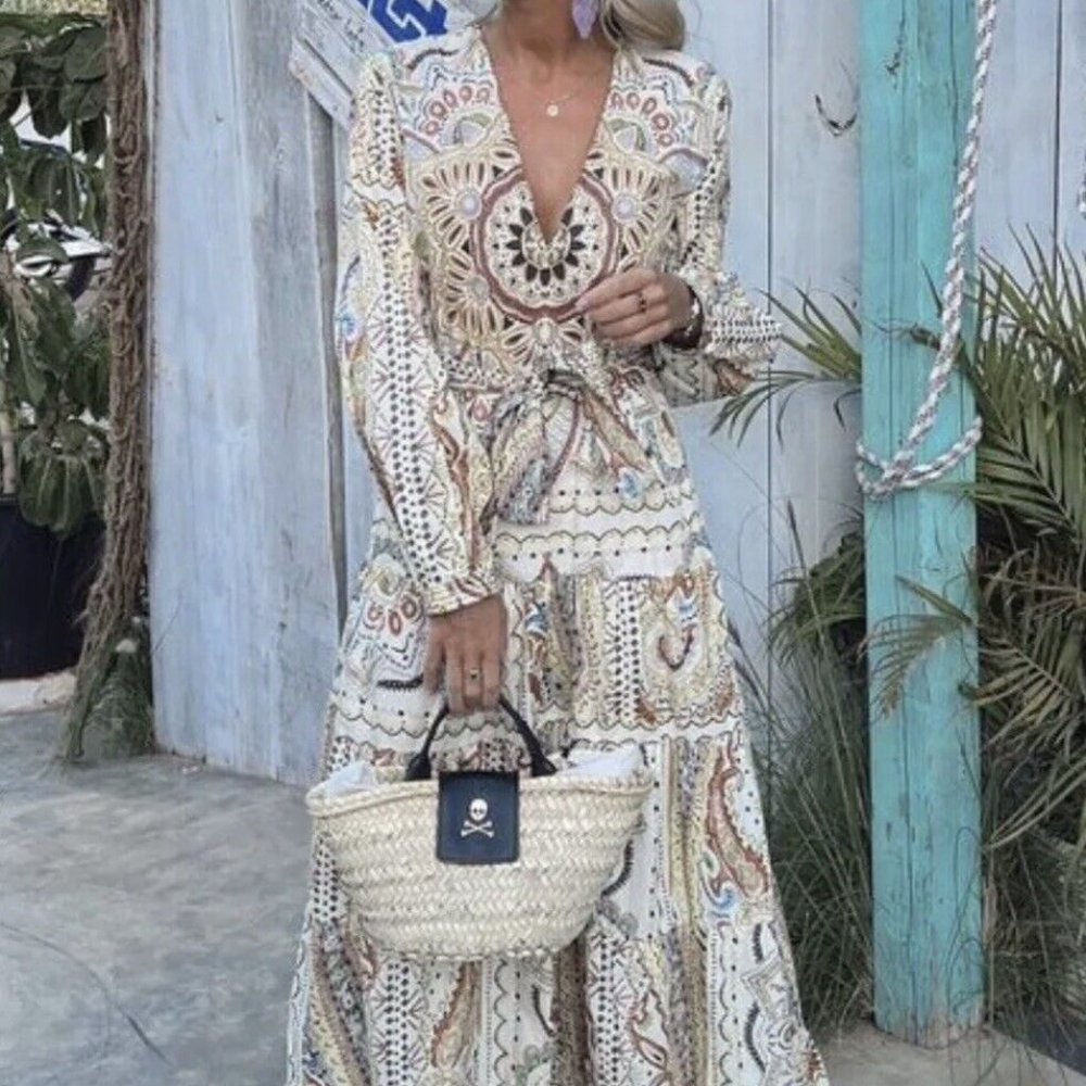 Zara Summer 2022 Printed Midi Dress With Ruffled hem Size L BNWT Brand New